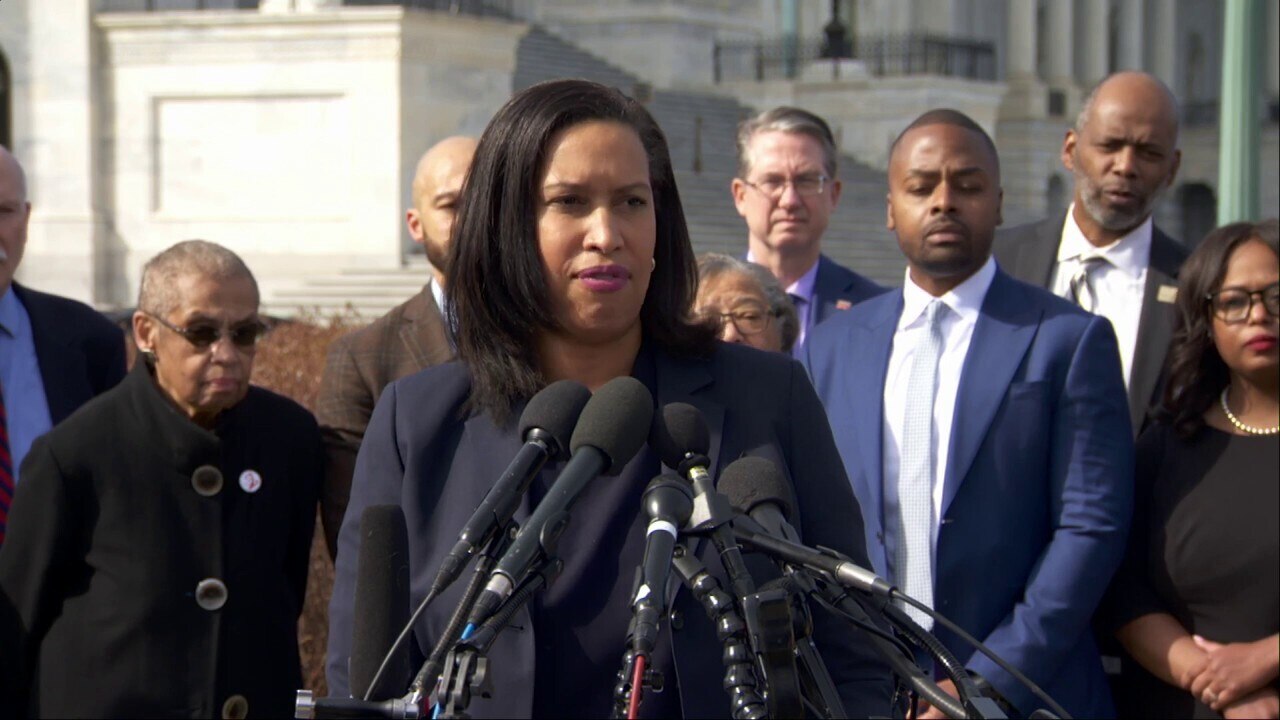 Mayor Bowser speaks to press at a news conference on the draft continuing resolution