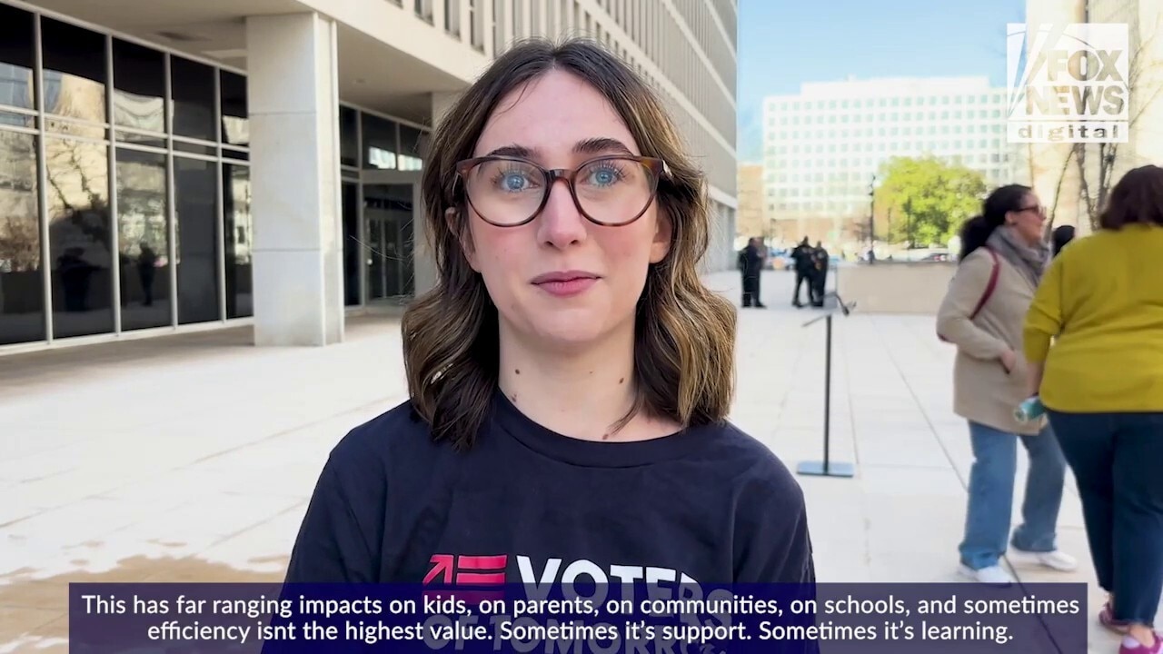 DOGE protestors hold moment of appreciation outside key department rumored to be cut