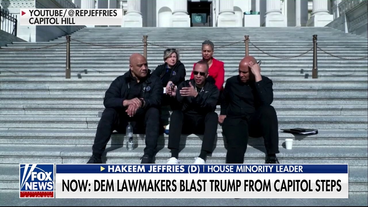 Jeffries, Booker protest Trump and his policies during sit-in on Capitol steps