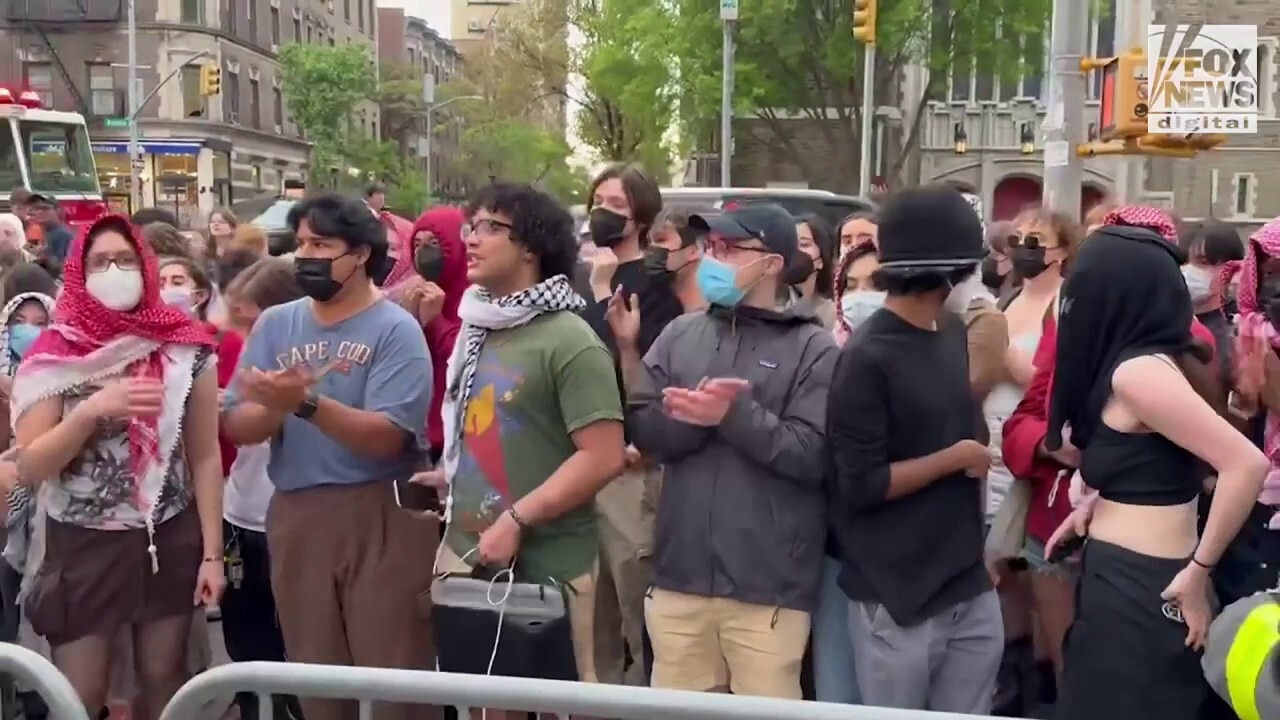 Anti-Israel agitators shout 'shut it down' outside Columbia University