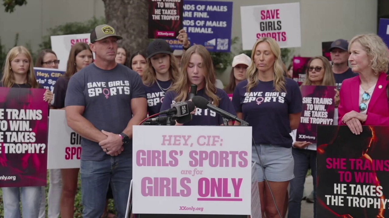 California female student-athletes and activists hold rally at sports league meeting amid trans athlete battle