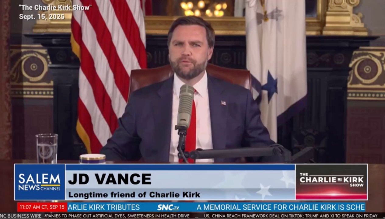 Vice President JD Vance salutes Charlie Kirk while guest-hosting his show