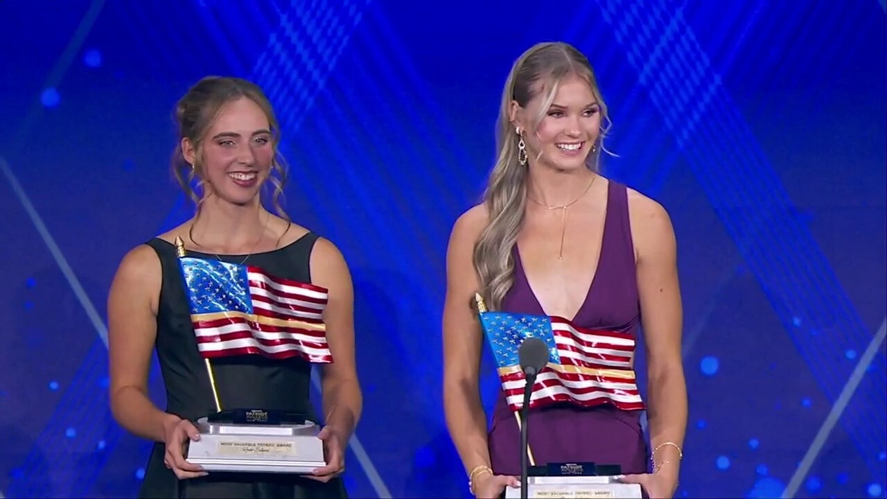 Alexa Anderson and Reese Eckard accept the 'Most Valuable Patriot Award' at Fox Nation Patriot Awards