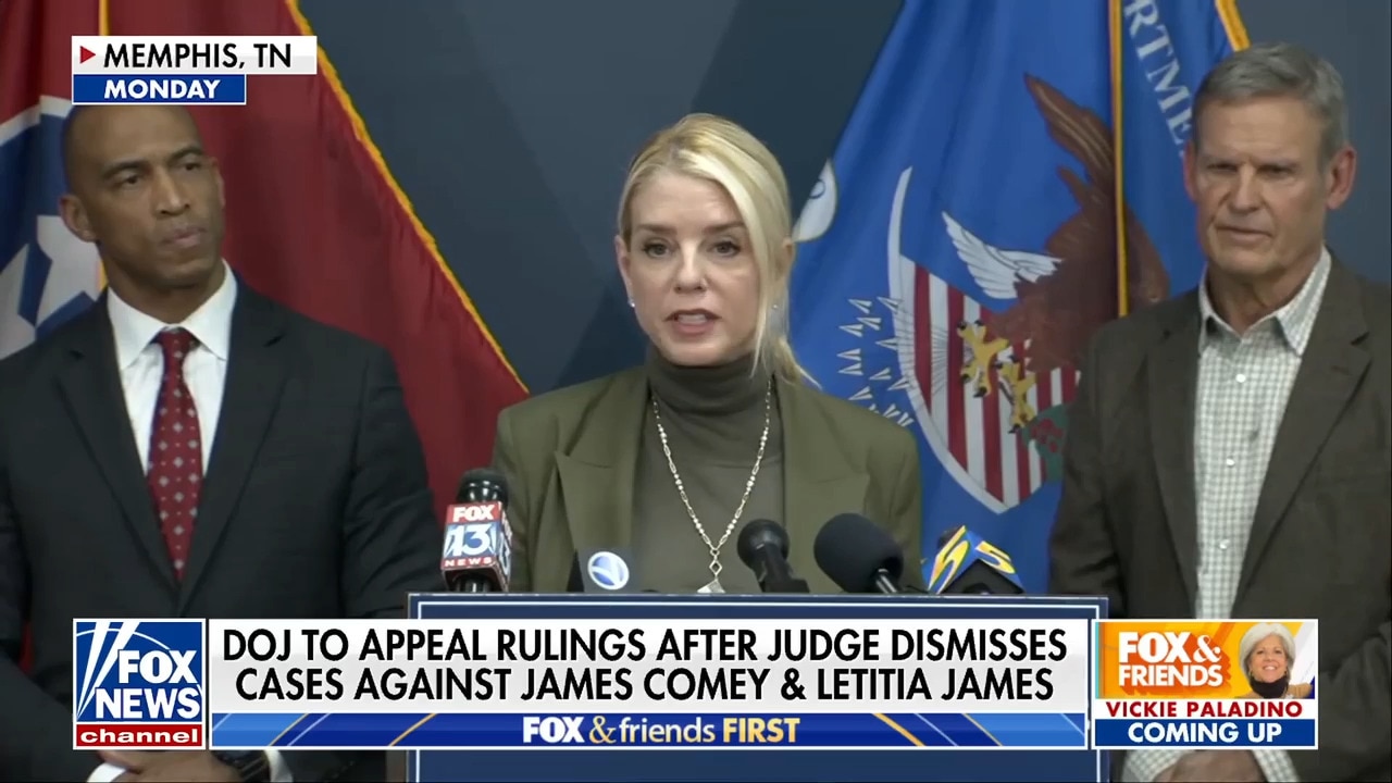 Bondi vows 'immediate appeal' after judge drops cases against James Comey, Letitia James