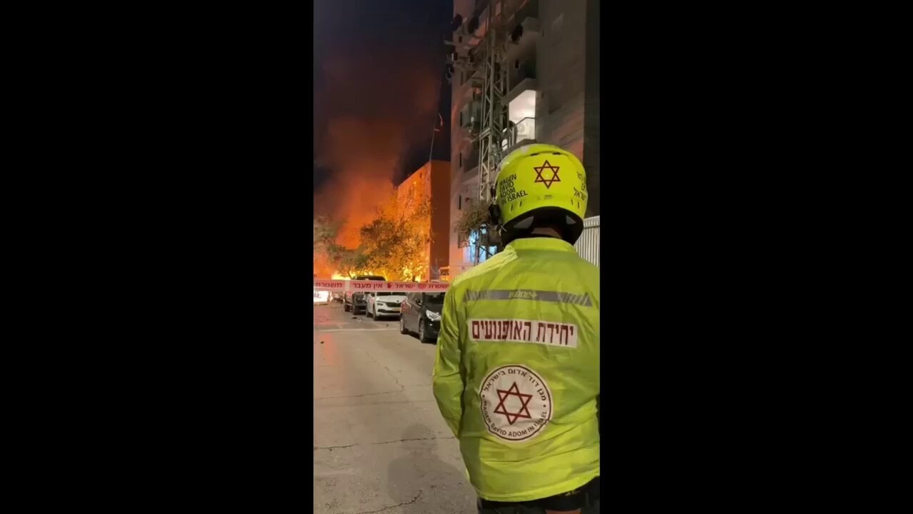 Fiery aftermath of missile attack on Israel captured on video