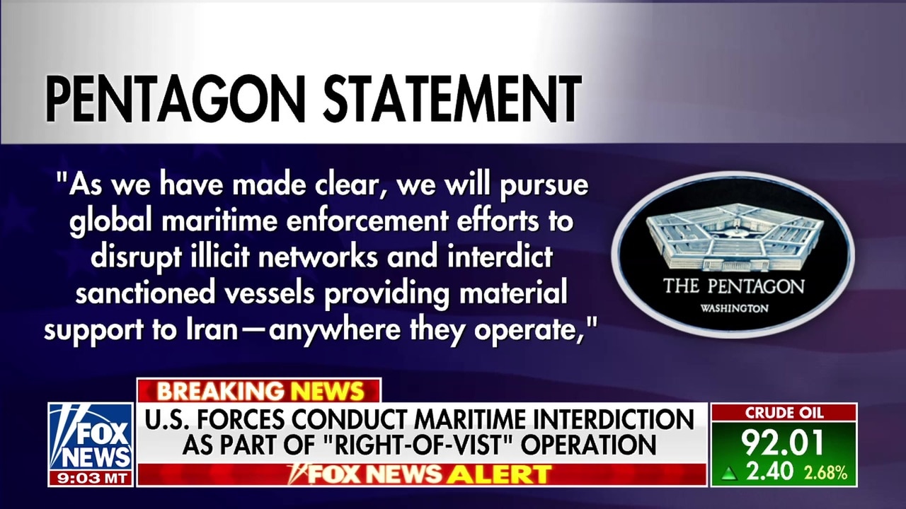 US forces interdict Iran oil tanker amid meeting uncertainty