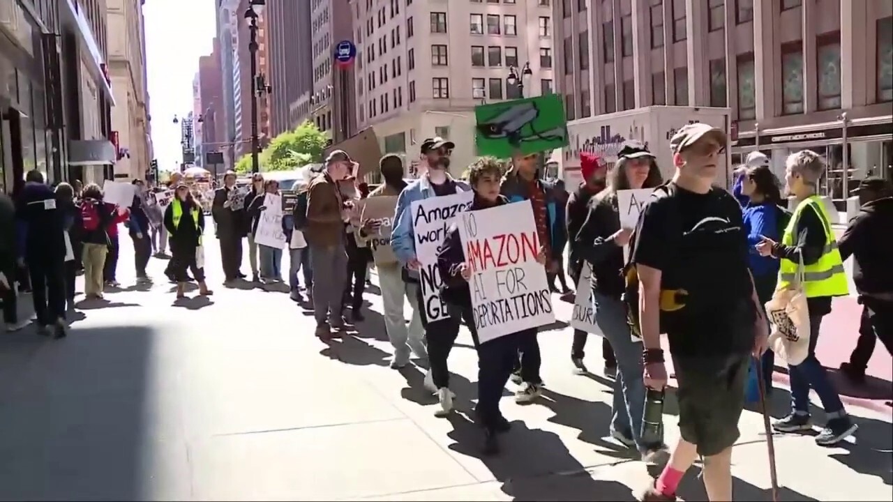 May Day activists gather outside Amazon NYC location