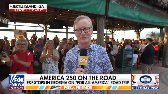 Steve Doocy broadcasts from Jekyll Island, Georgia for America 250 road trip