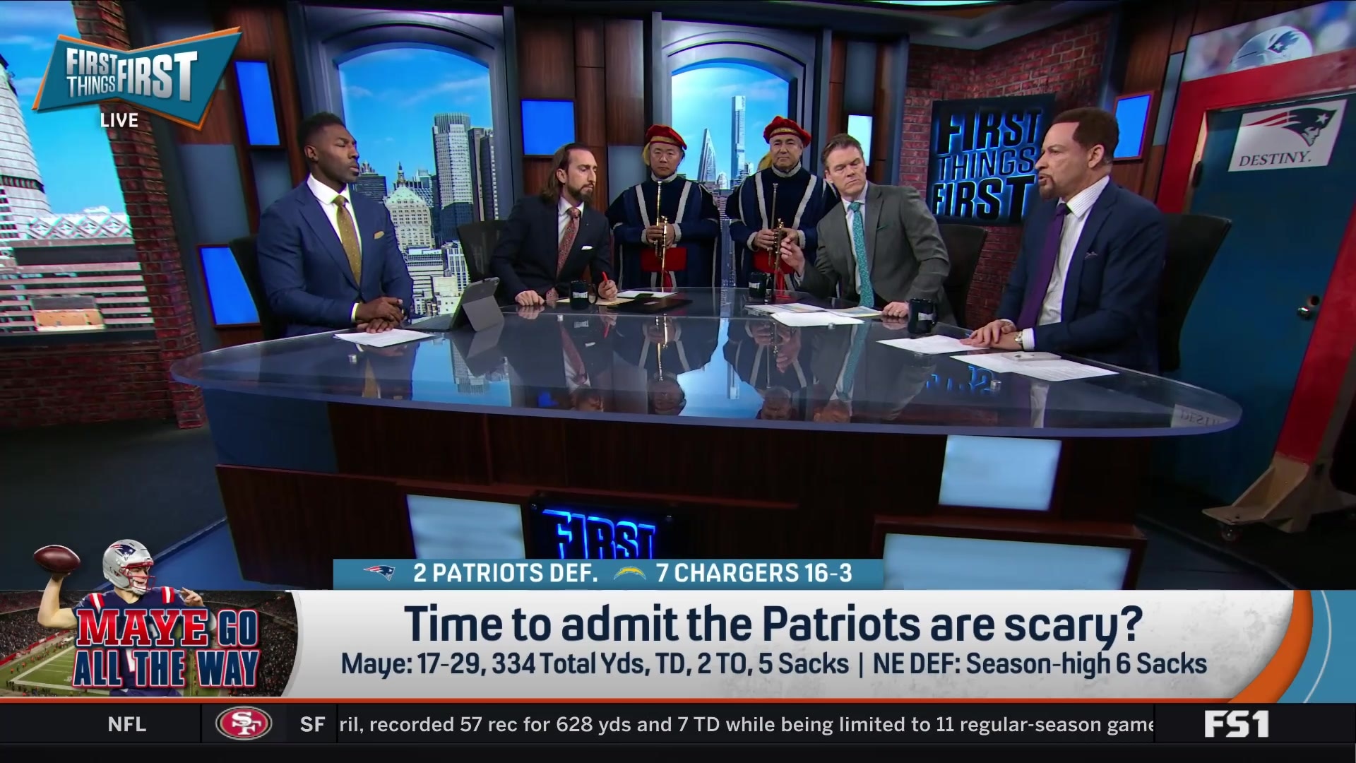 Drake Maye's leadership: requesting offensive linemen for post-game interview