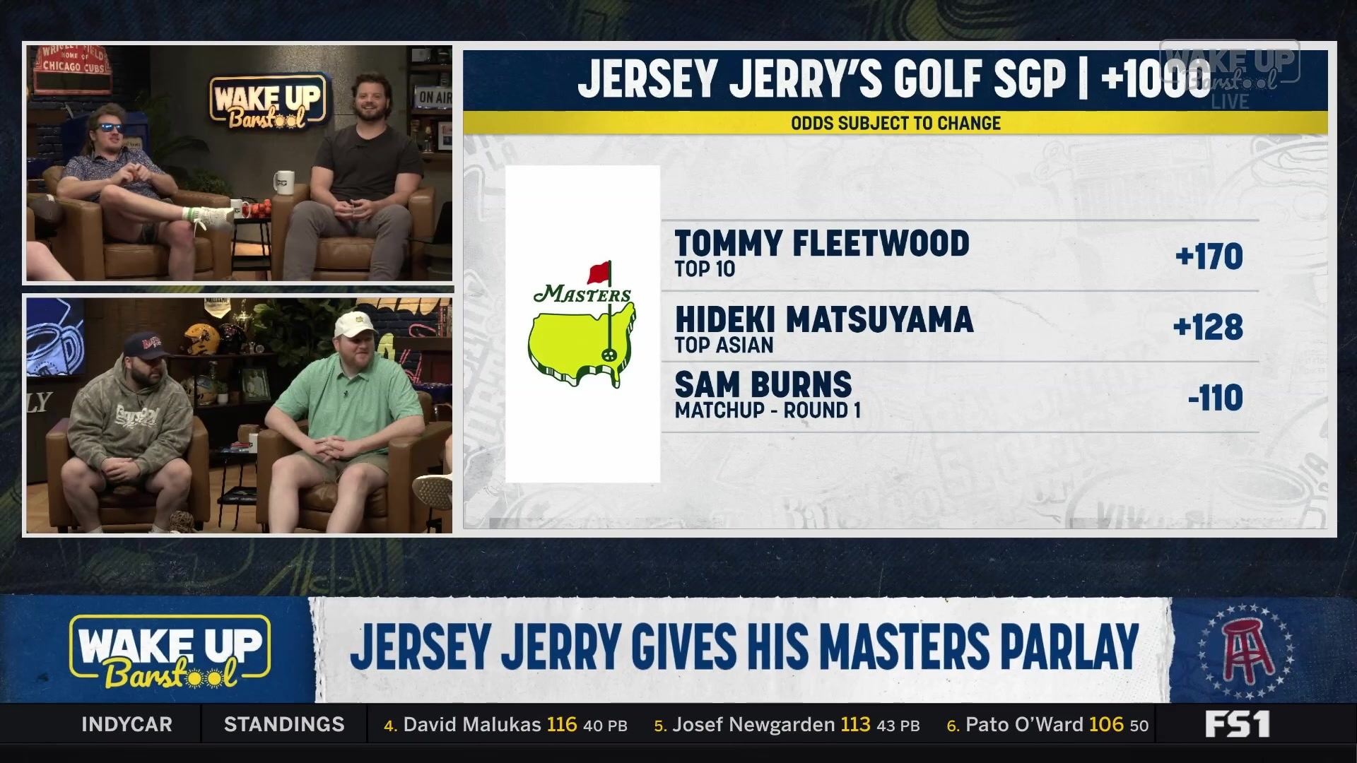 Jersey Jerry's Masters Parlay: Tommy Fleetwood, Hideki Matsuyama, Sam Burns
