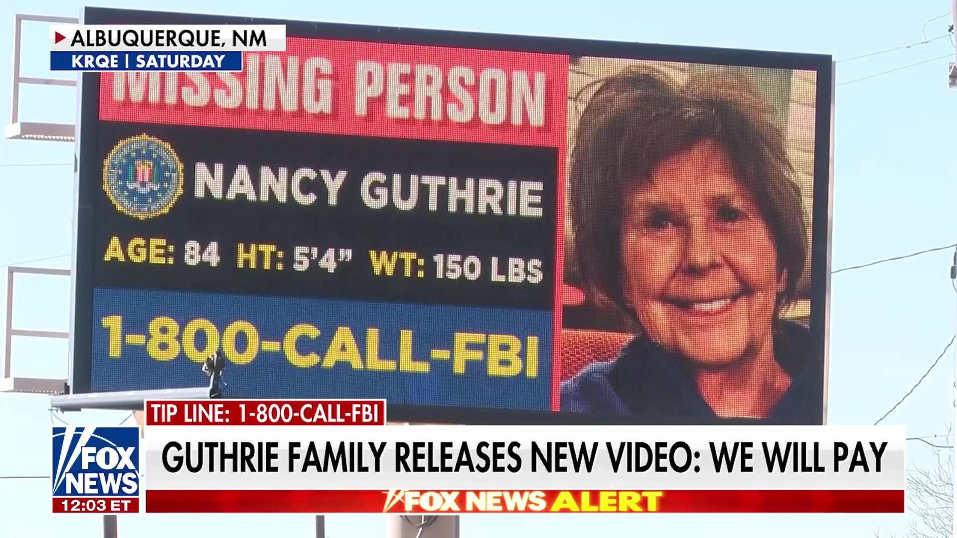 FBI places digital billboards for missing Nancy Guthrie across neighboring states