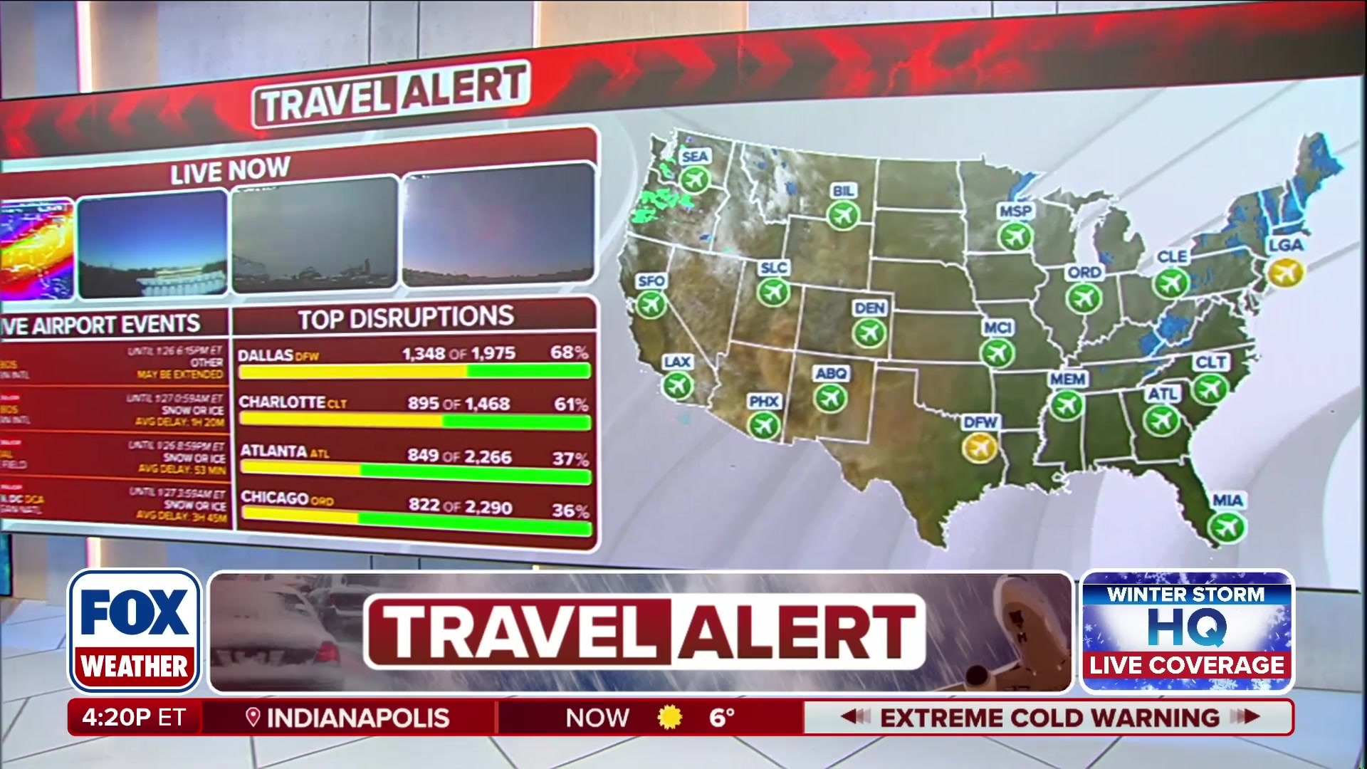 Widespread travel disruptions due to snow and ice across the US