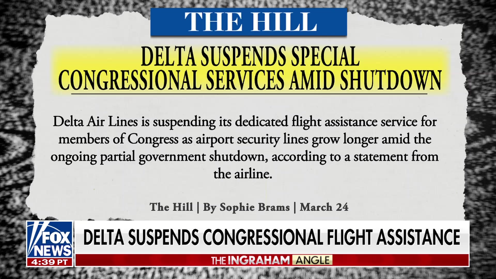 Delta suspends special congressional flight assistance as Laura Ingraham details hours-long airport wait times amid shutdown