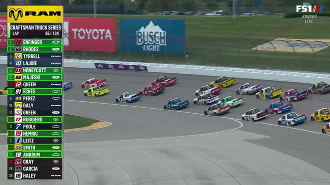 Clayton Green bottleneck triggers multi-truck wreck on Kansas restart