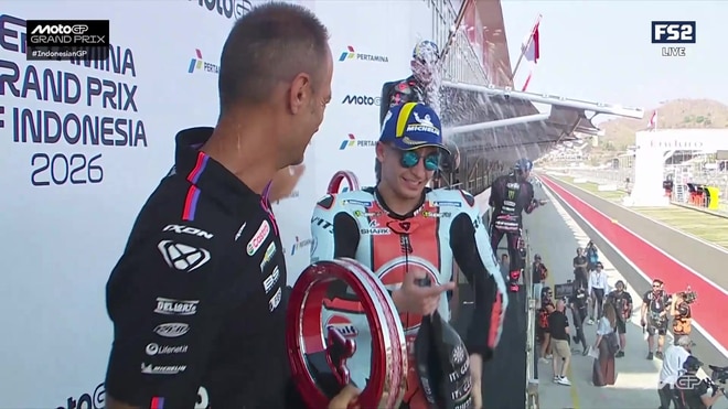 Marco Bezzecchi emotional as Italian national anthem plays for historic 300th MotoGP win