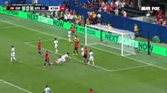 Aymeric Laporte heads the ball wide from a corner kick