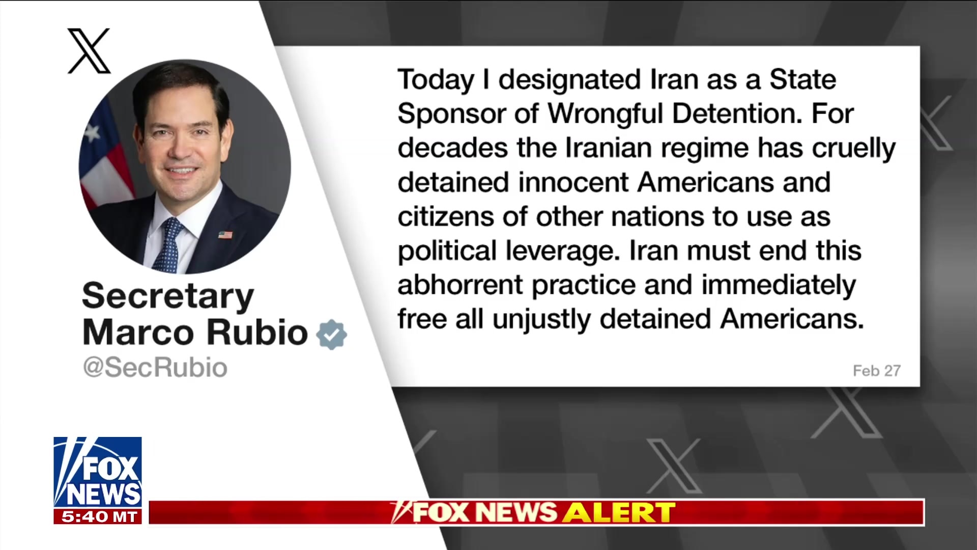 Marco Rubio labels Iran a state sponsor of wrongful detention