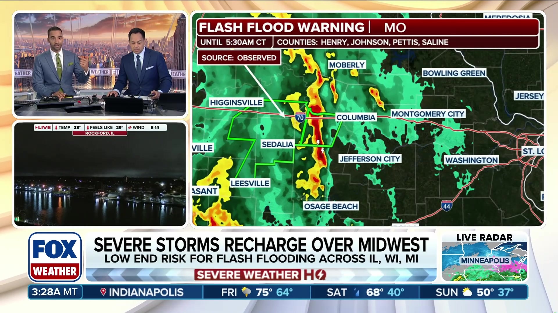 Flash flood warning in Missouri along I-70 due to severe storms