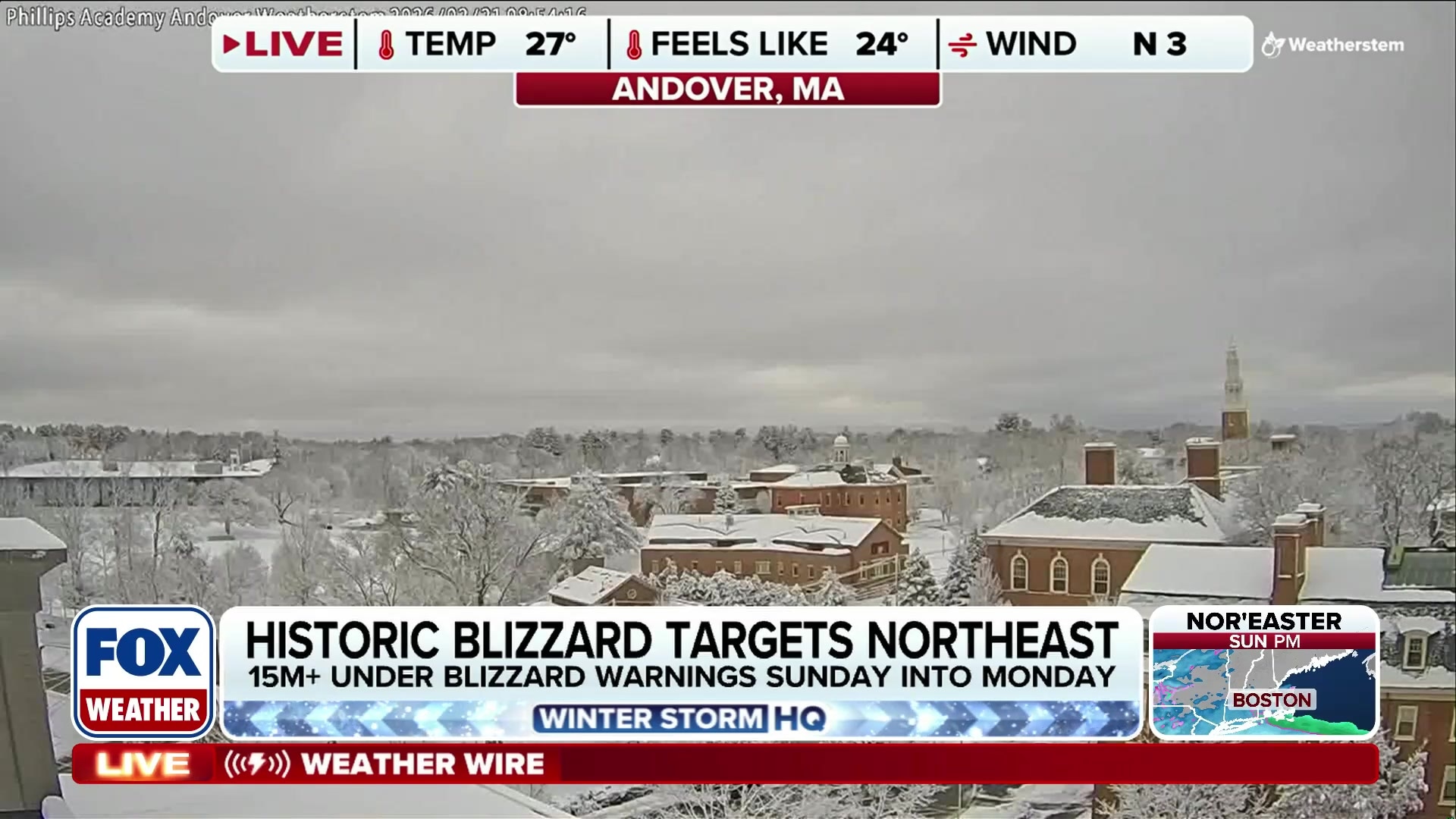 Historic blizzard targets Northeast, Andover, MA covered in snow