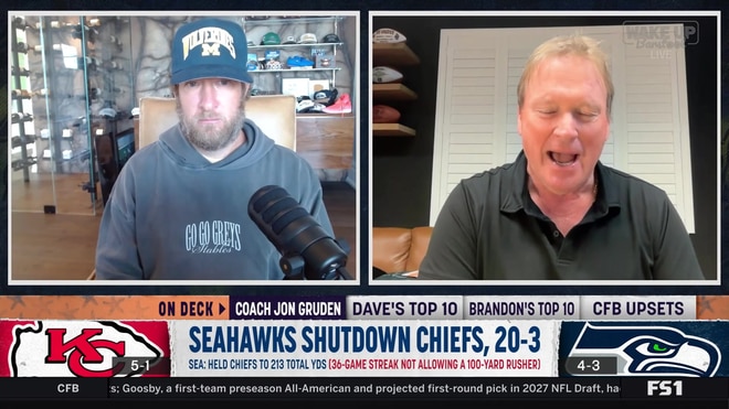 Jon Gruden reacts to the Seahawks shutting down the Chiefs