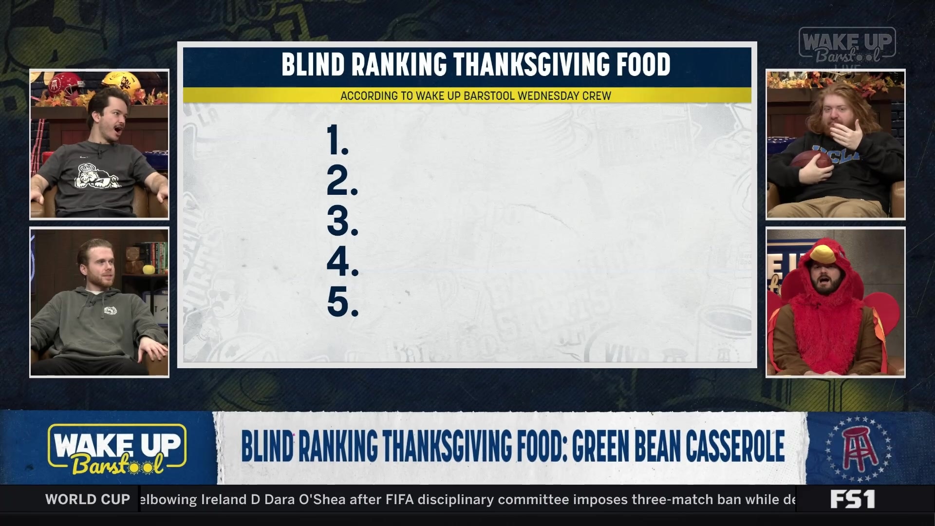 The Wake Up Barstool crew blindly ranks Thanksgiving foods