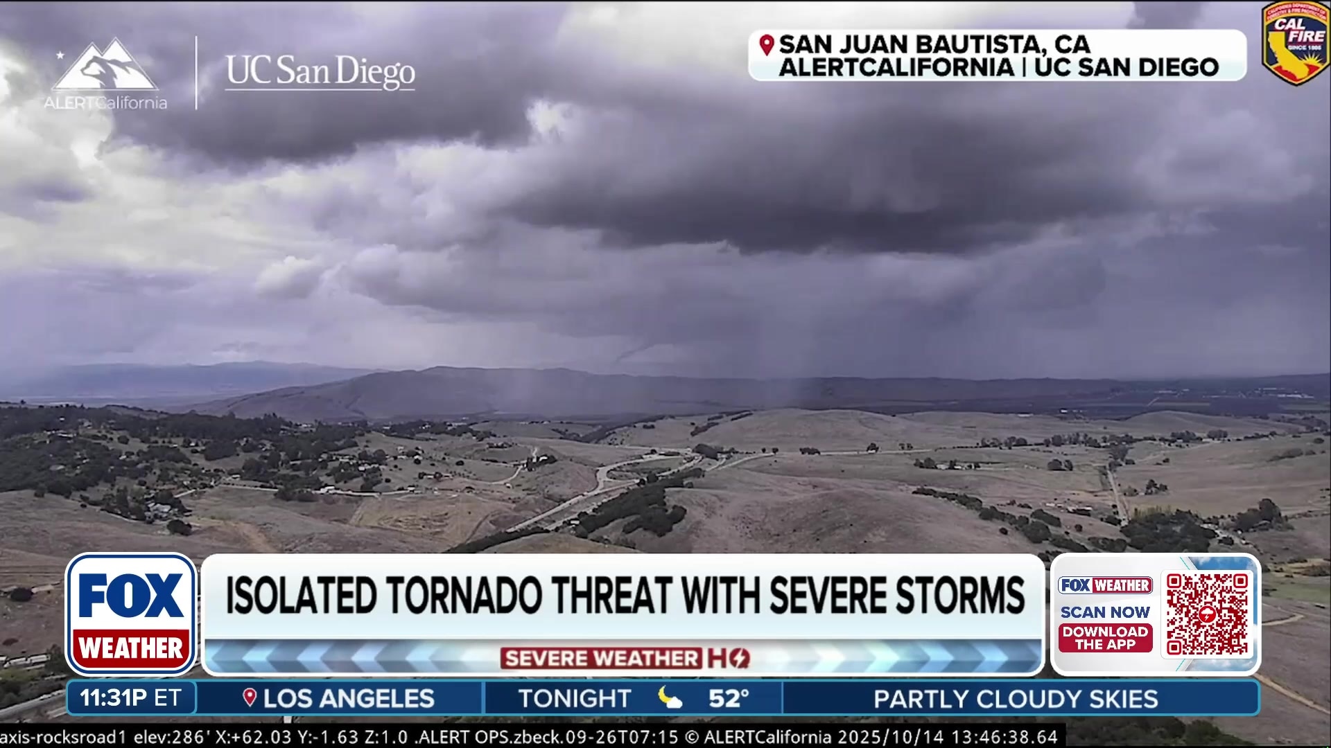 Isolated funnel cloud sighted in San Juan Bautista, California