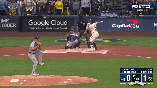 William Contreras lines an RBI single to left field