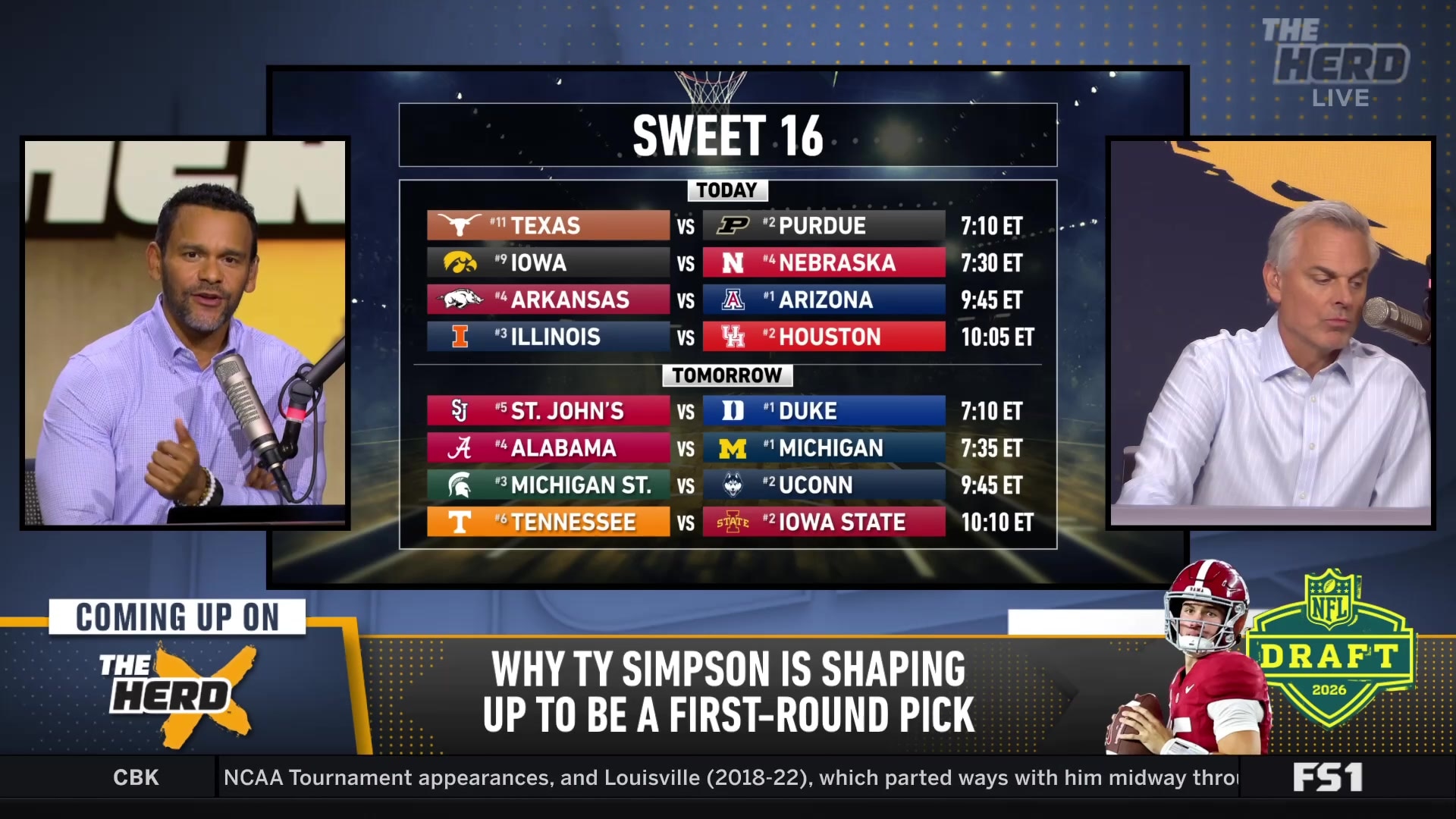 Colin Cowherd and Jason McIntyre predict Sweet 16 matchups