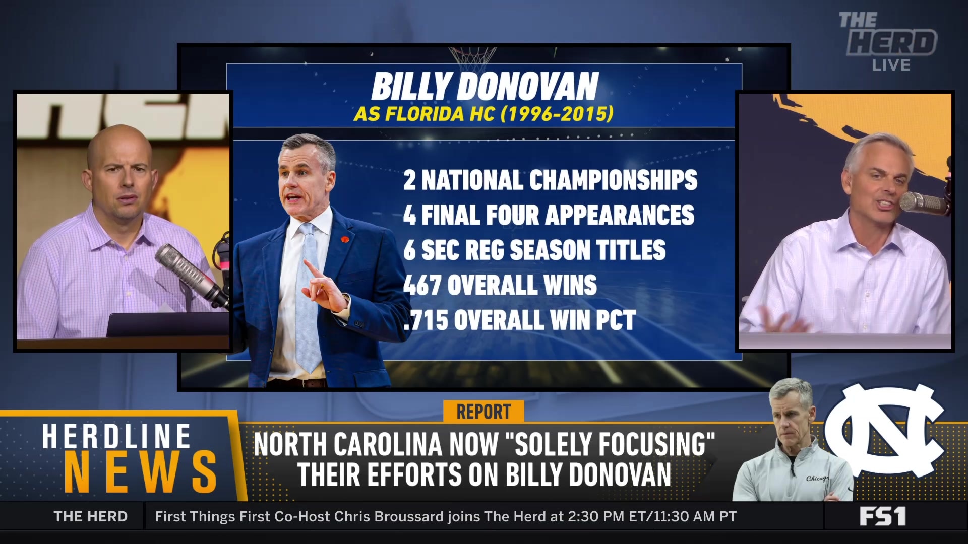 Colin Cowherd pushes for Billy Donovan as North Carolina head coach