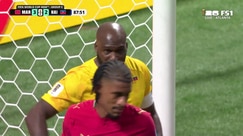 Haitian Goalkeeper Placide makes a crucial free-kick save