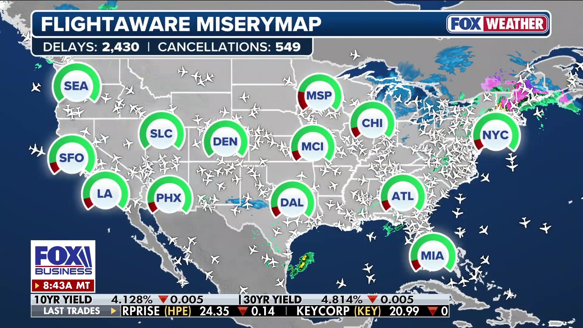 FlightAware MiseryMap shows major airport delays and cancellations nationwide