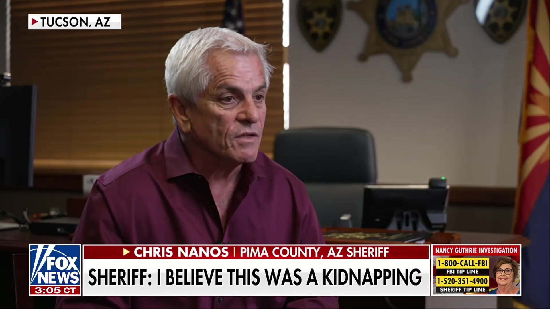 Pima County Sheriff believes Nancy Guthrie case is a targeted kidnapping, no indication of Mexico involvement