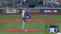 Leo Rivas hits an RBI single to right field