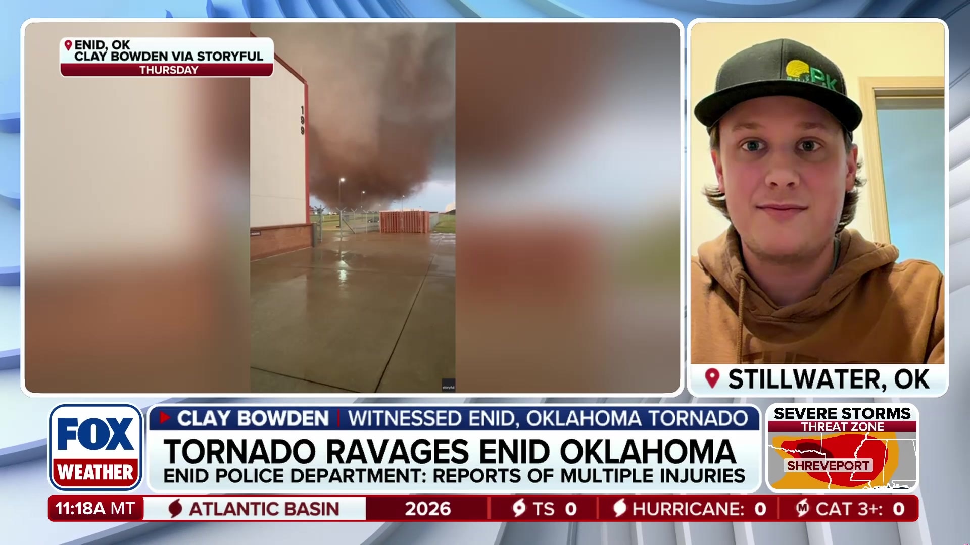 Eyewitness Clay Bowden describes Enid, Oklahoma tornado at Air Force Base