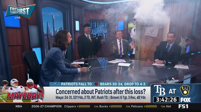 Nick Wright's epic celebration of the Bears' victory over the Patriots