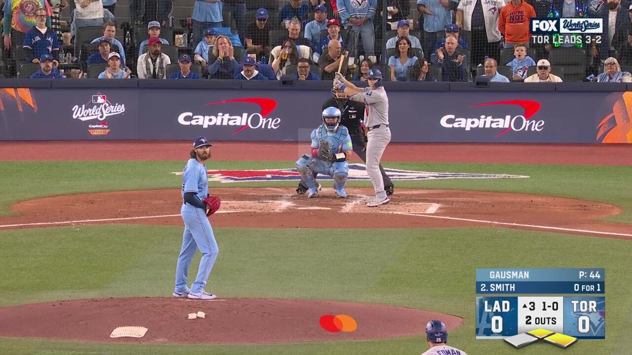 Will Smith's double drives in the first run for the Dodgers