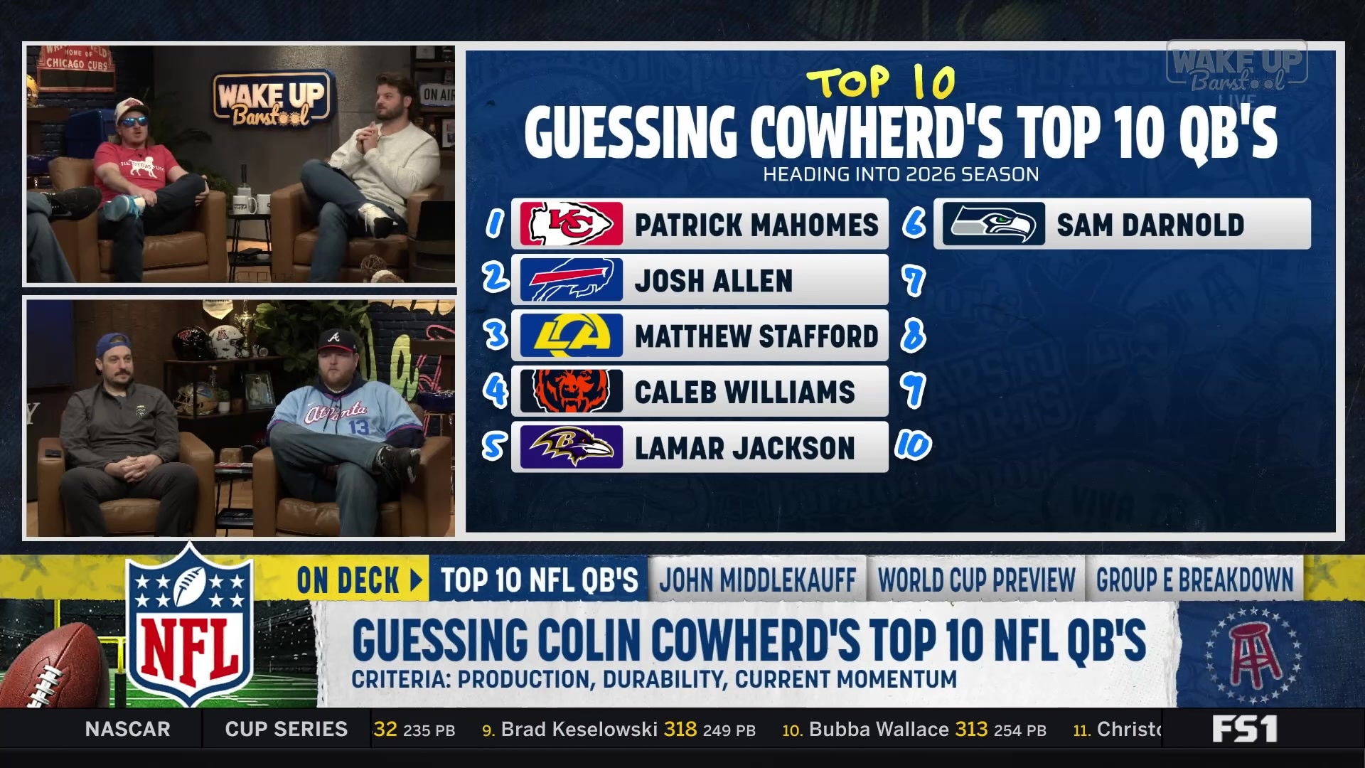 Guessing Cowherd's surprising QB picks: Darnold, Maye, Goff