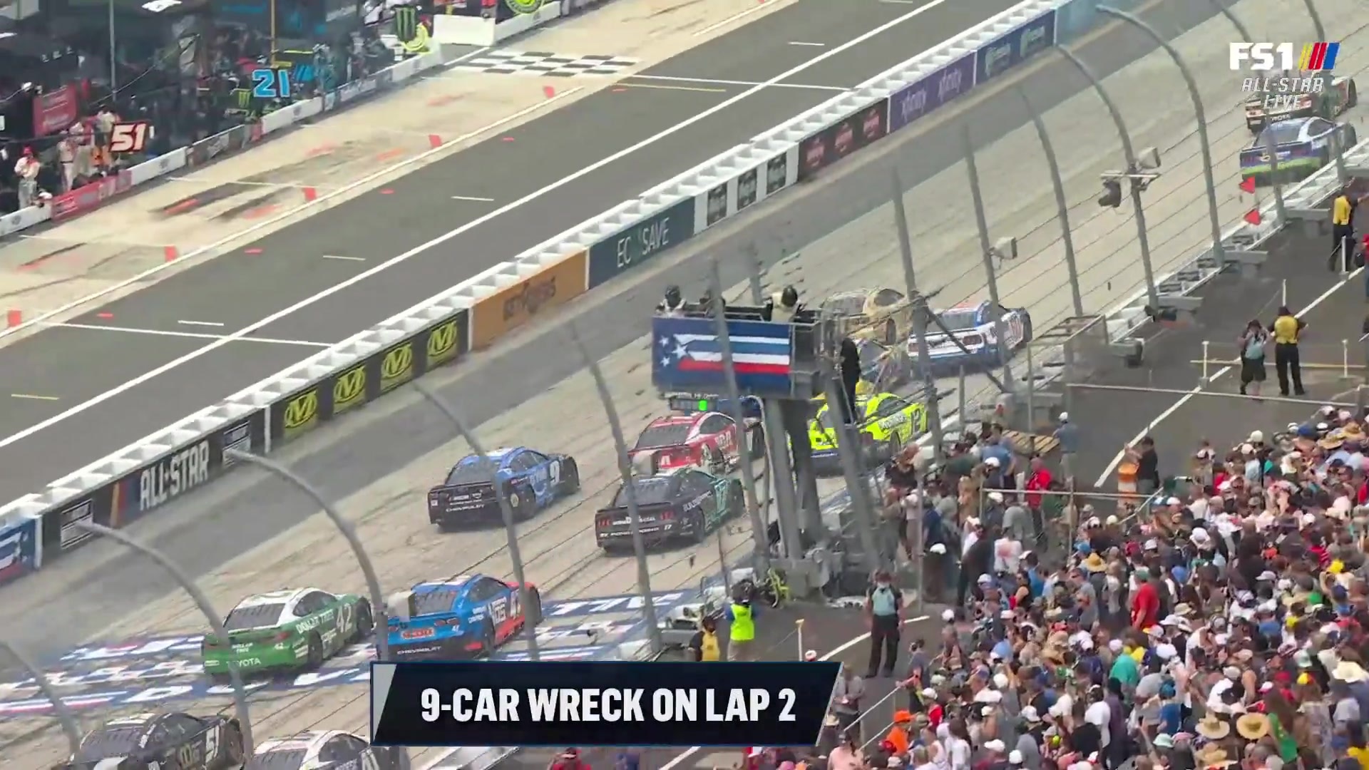 9-car pileup with fire sparks chaos at the NASCAR All-Star Race start