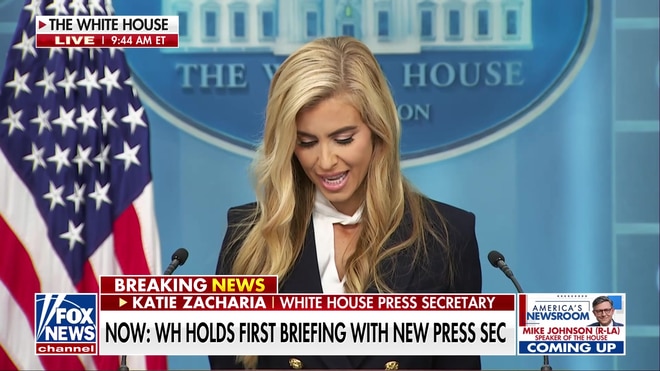 Katie Zacharia delivers opening remarks in debut White House press briefing