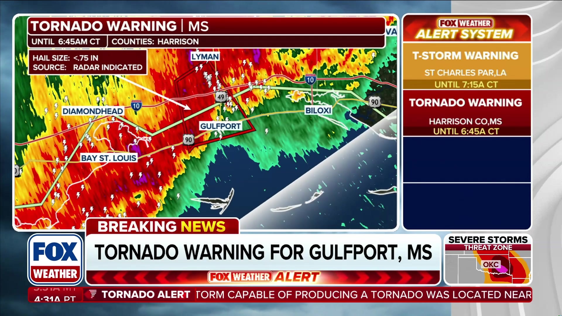 Tornado Warning Issued for Gulfport, MS
