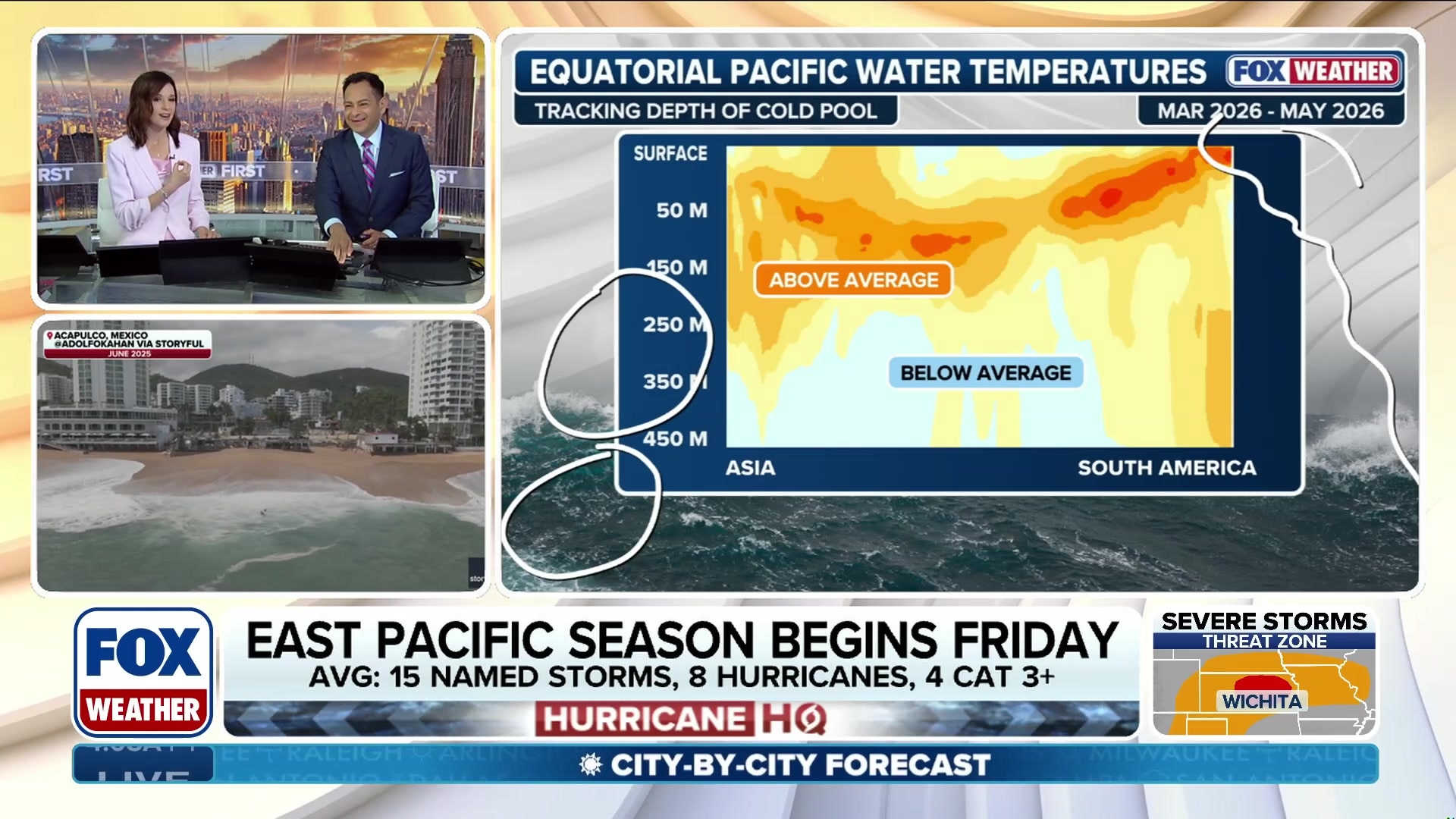 Equatorial Pacific water temperatures rapidly rising, indicating El Niño