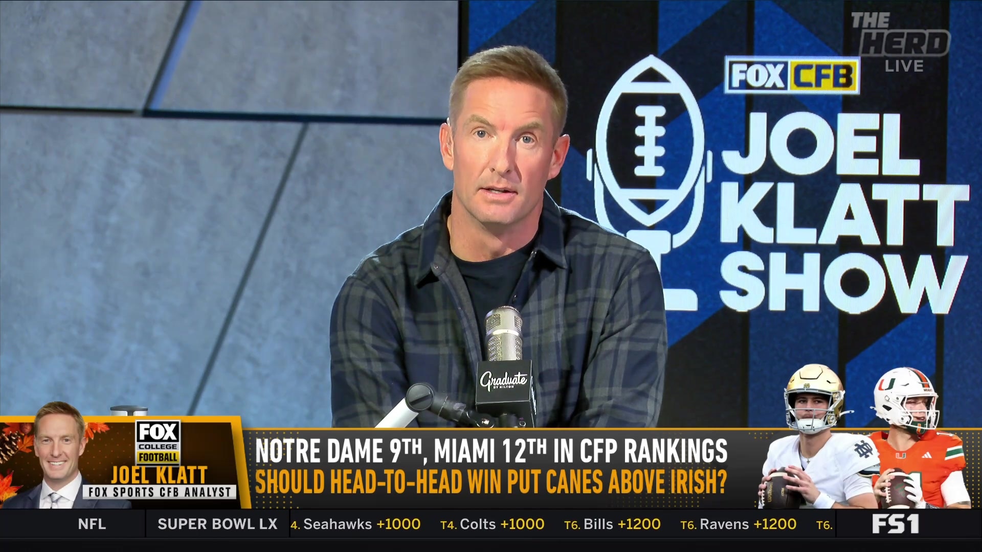 Joel Klatt critiques CFP rankings for Miami vs Notre Dame
