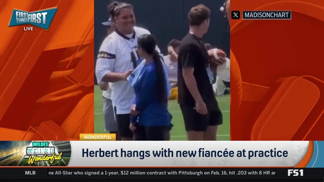 Hosts react to Justin Herbert's training camp PDA session