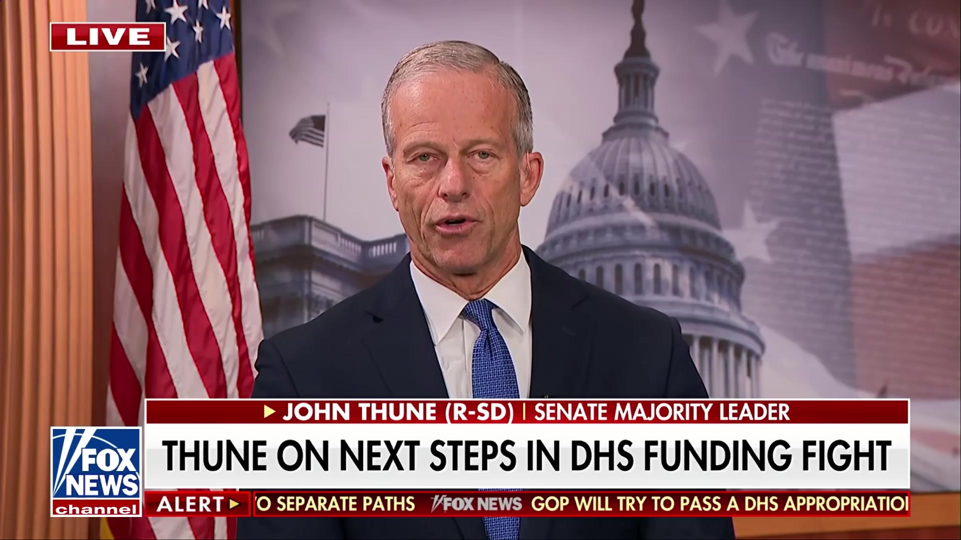Sen. Thune on DHS funding: Democrats are the 'party of open borders, anti-law enforcement'