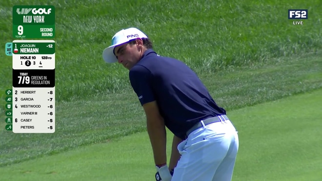 Joaquin Niemann sticks his approach shot close on the 10th hole