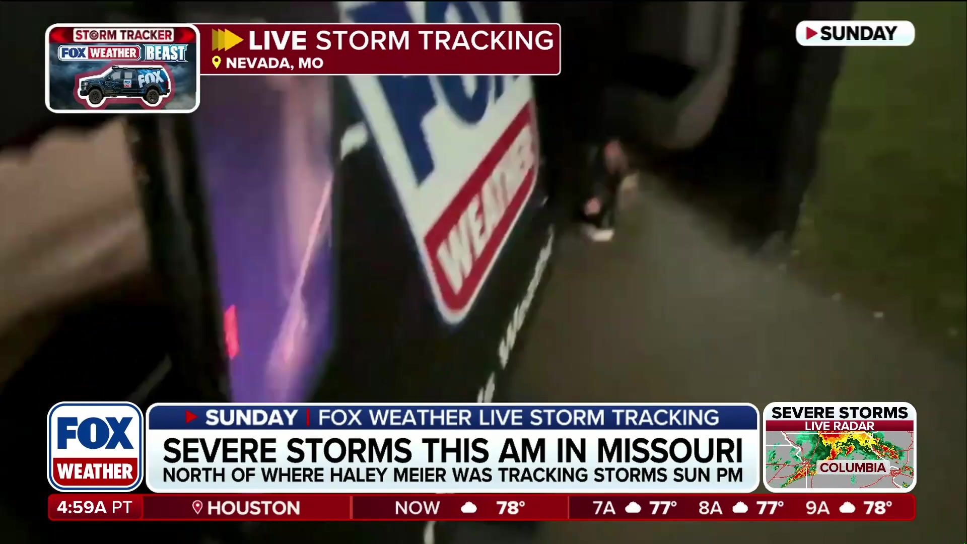 Fox Weather reporter experiences tornado sirens and hail in Missouri