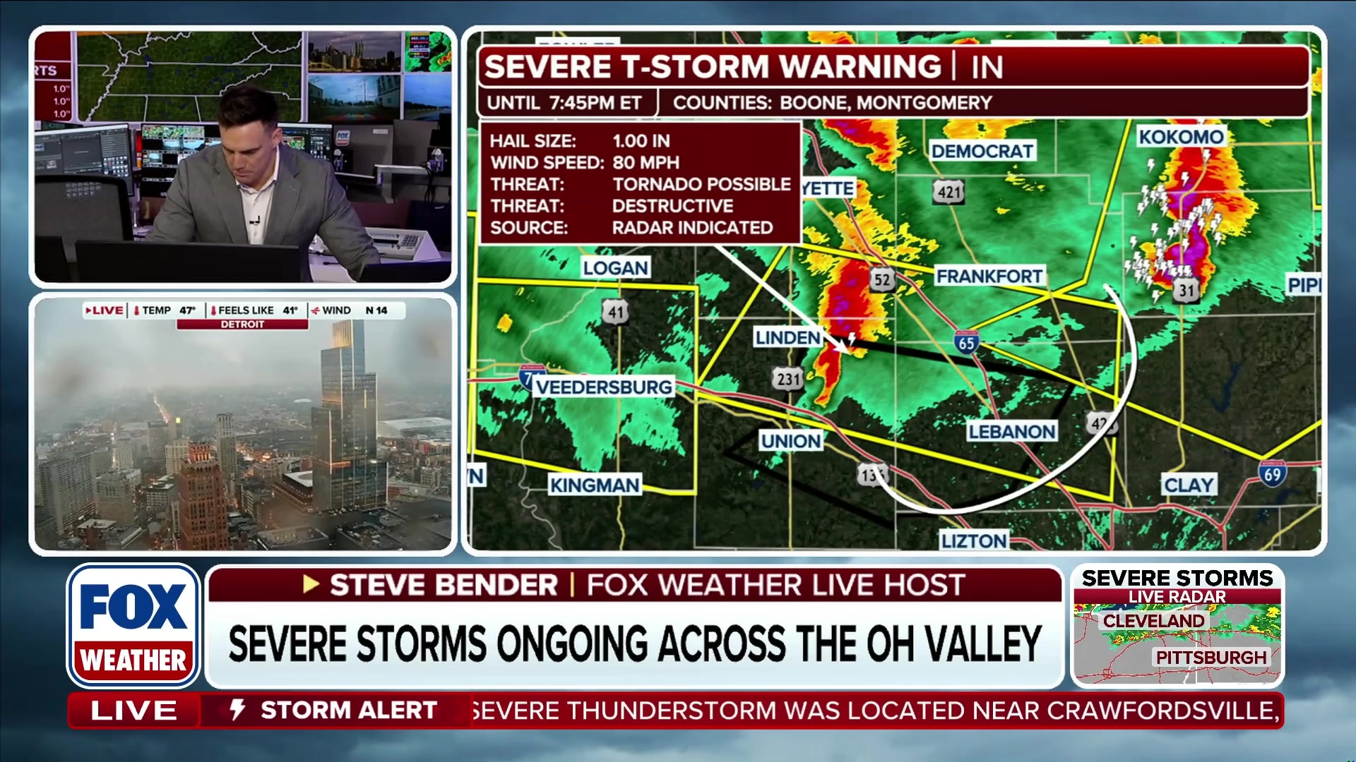Destructive thunderstorm with possible tornado in Indiana