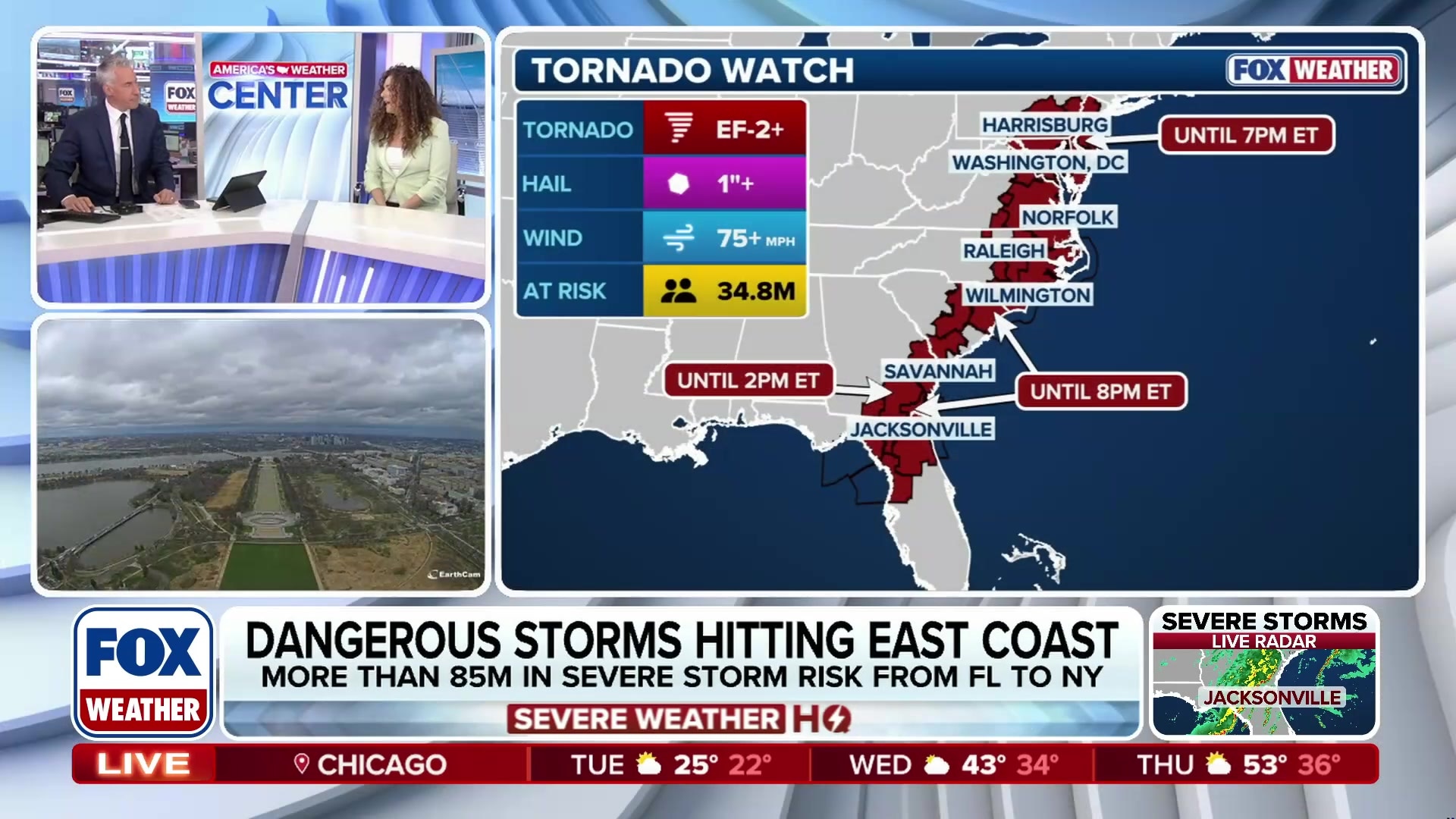 Extensive East Coast Tornado Watch