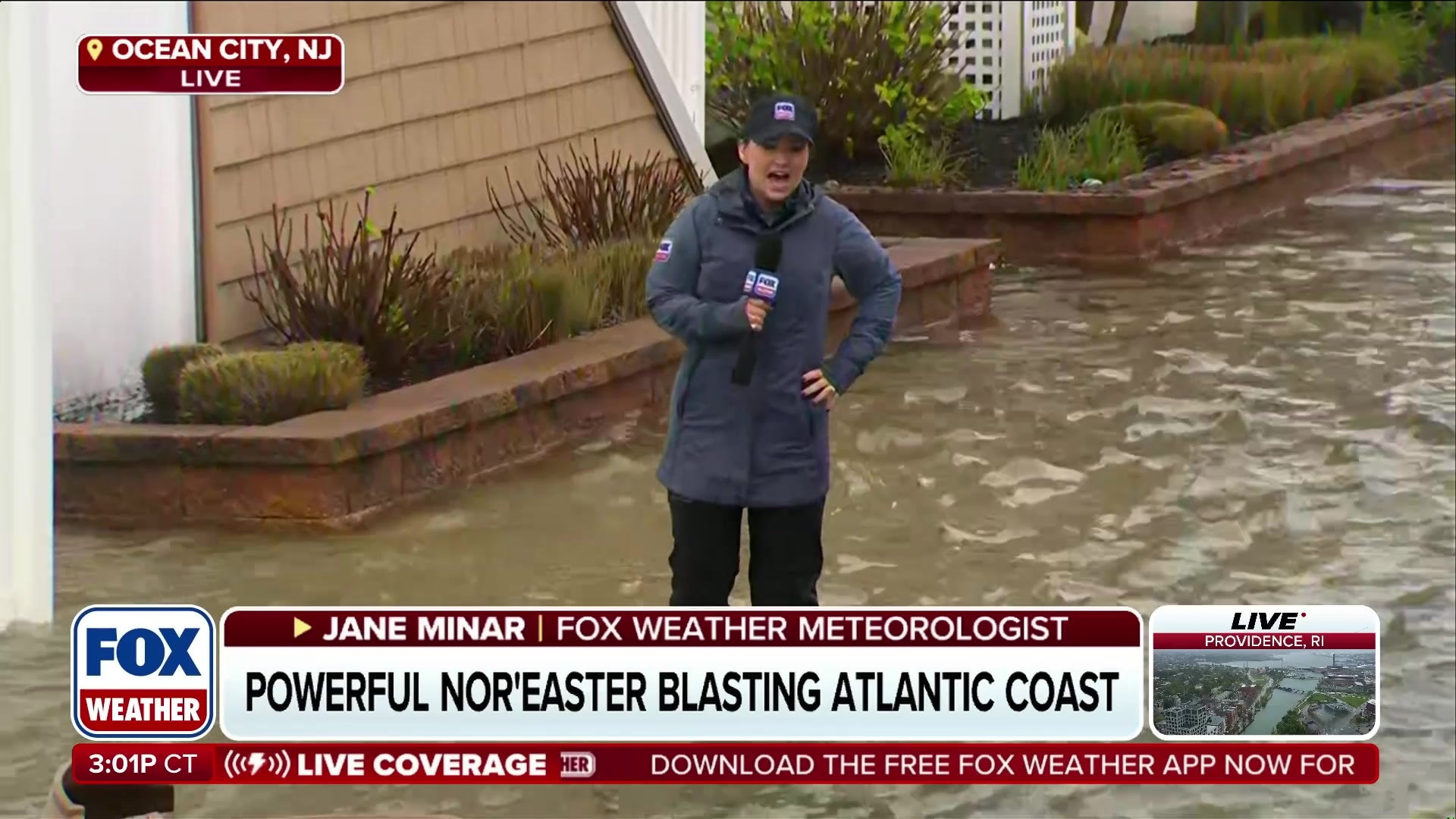 Fox Weather Meteorologist Jane Minar reports on coastal flooding in Ocean City, NJ