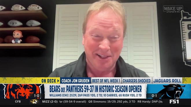 Jon Gruden reacts to Caleb Williams and the Bears scoring 59 points